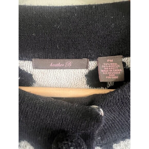 Heather B Sweater Womens PM Black Wool Blend Artsy Cardigan Open Front Snap Top - Picture 3 of 5